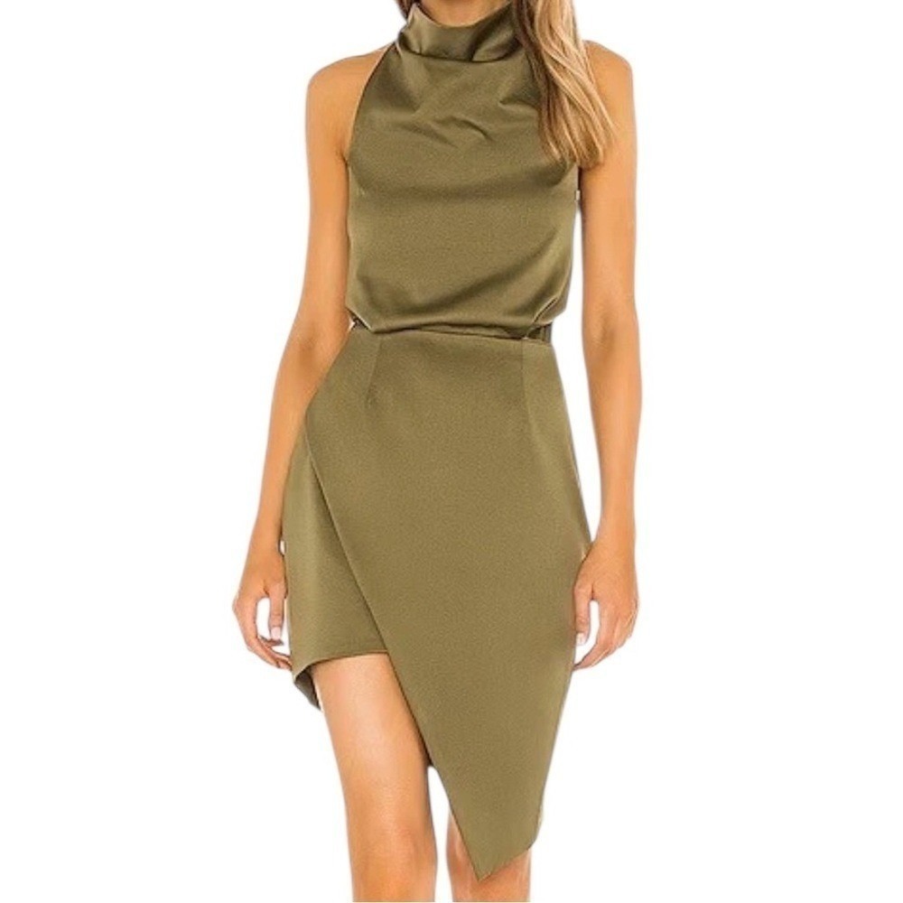 Elliatt x Revolve Women's Khaki Green Camo Asymmetric Halter Dress Size M